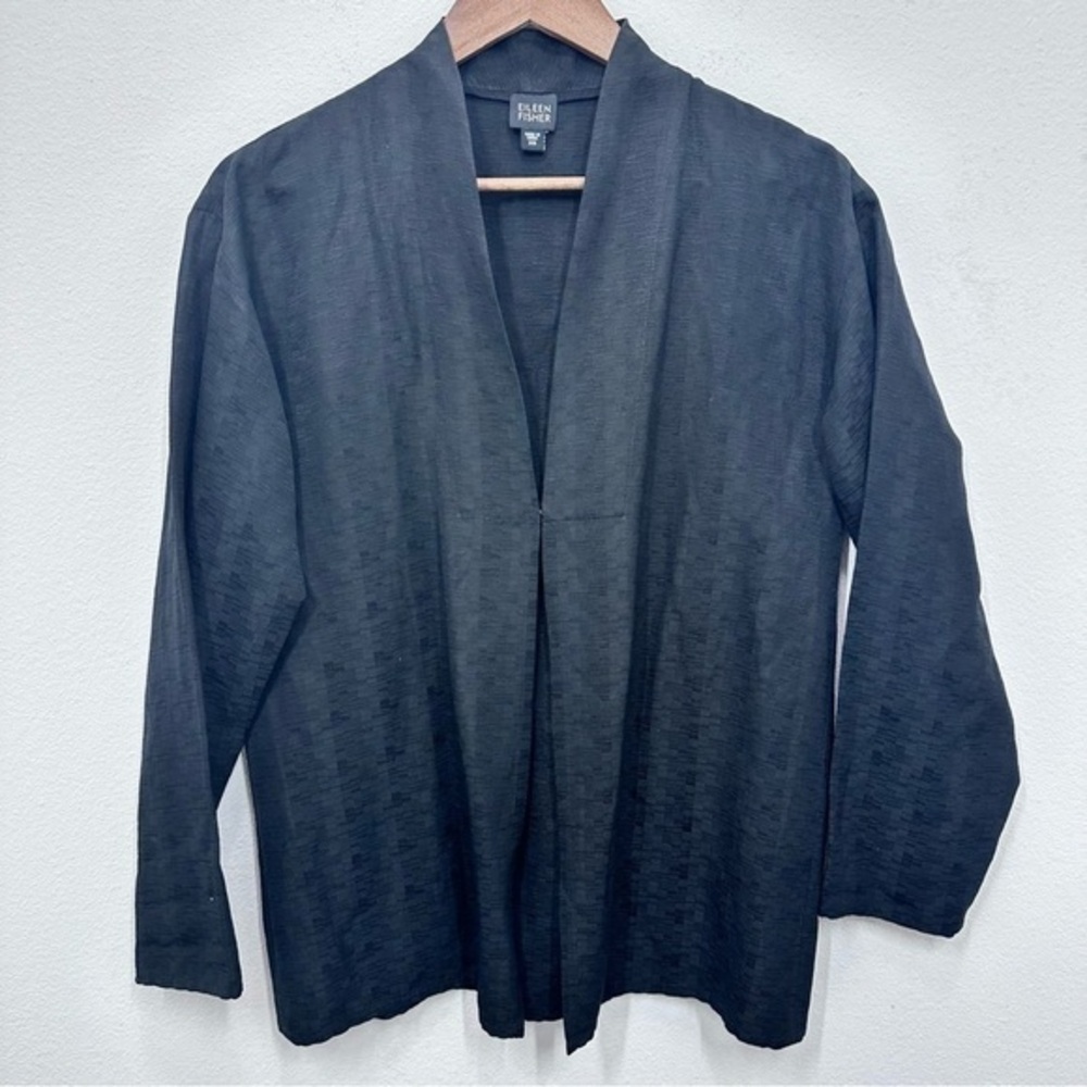 Eileen Fisher Black Silk Linen Blend Shawl Collar Popover Blouse Size‎ XS